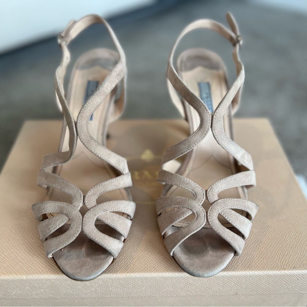 PRADA suede high heel sandals in beige